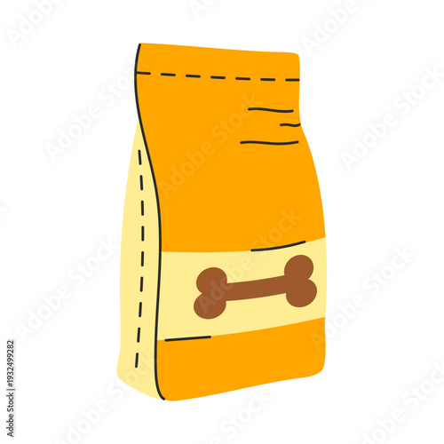 Pet Food Bag with Bone Icon Flat Vector Illustration