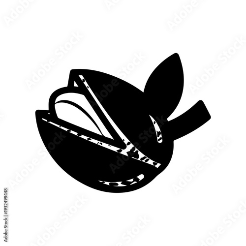 Black and white illustration of a stylized envelope with a leaf design on top