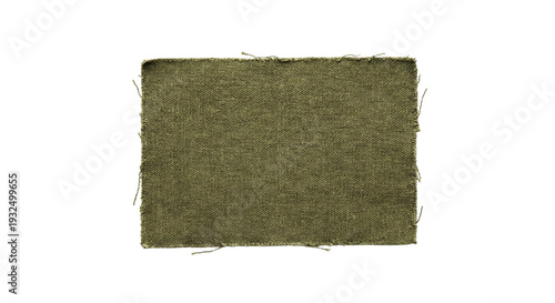 Fotografija Frayed olive green canvas fabric scrap on transparent background