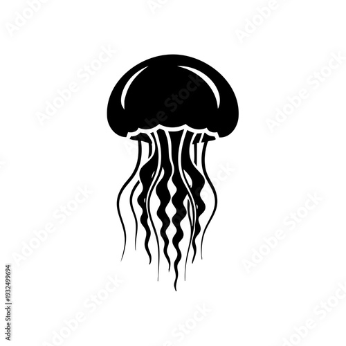 Elegant black and white illustration of a jellyfish floating gracefully in the water