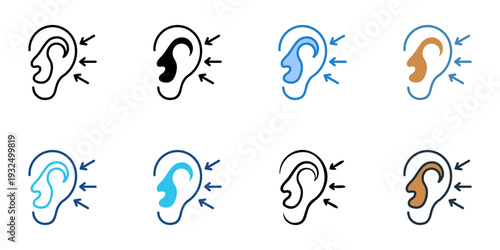 Listening icons set multiple style collection. Editable stroke 
