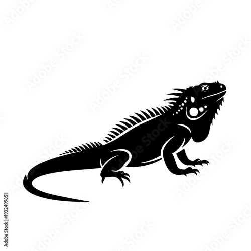 A sleek black silhouette of a lizard standing on a plain background