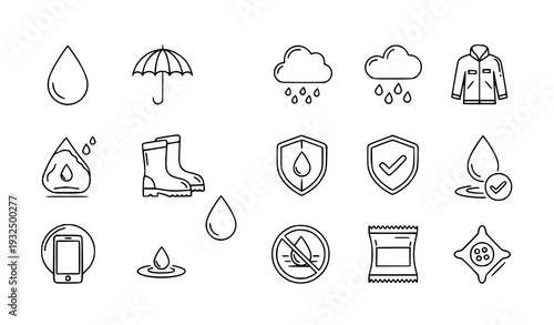 Rain Protection and Waterproof Linear Icon Pack