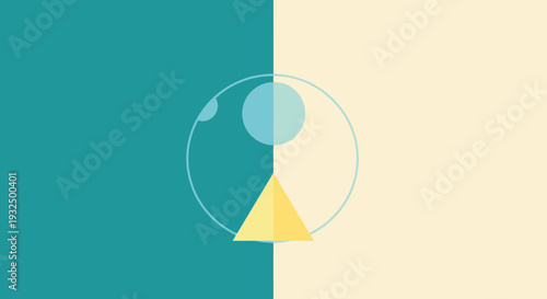 Abstract geometric shapes and a bird silhouette against a split background