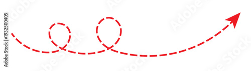 Long dash line arrow, curve horizontal dot direction path