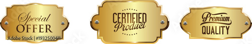 Golden labels with special offer, certified premium quality text