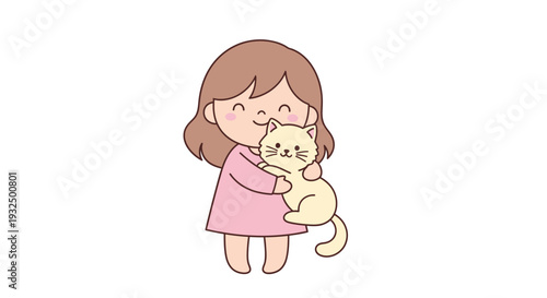 Vector illustration of a girl hugging a cat