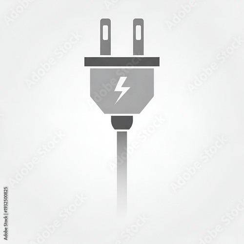 Simple Gray Electrical Plug with Lightning Bolt Symbol.