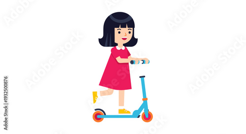 Vector illustration of a girl riding a scooter