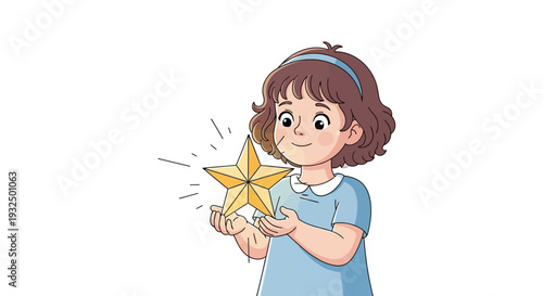 Vector illustration of a little girl holding a star
