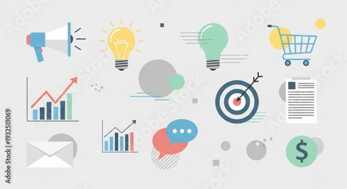 Marketing and business strategy icons representing various concepts and ideas.