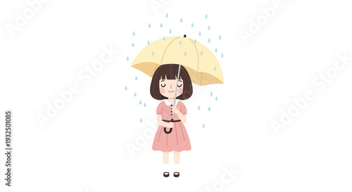 Vector illustration of a girl with umbrella in rain