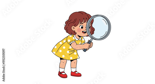 Vector illustration of a girl with a magnifying glass