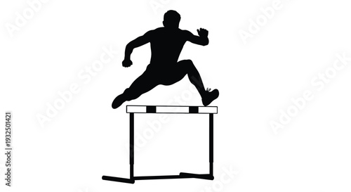 Athlete leaping over a hurdle in a dynamic black silhouette