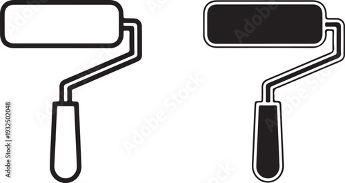 Black and white of paint rollers with rounded ends tool painting renovation