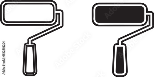 Black and white outline and solid fill paint rollers painting tool equipment