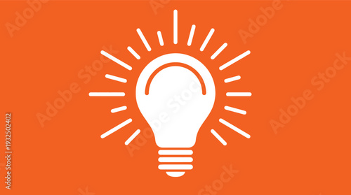 White glowing light bulb icon representing an idea or innovation on a bright orange background.