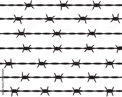 Black barbed wire fence pattern on white background security barrier 1
