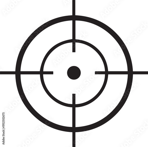 Black crosshair symbol with concentric circles and dot on white background target reticle aiming scope