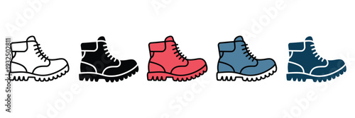 Hiking boots icon element representing outdoor adventure, trail walking gear, camping and exploration symbols