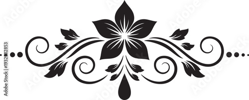 Black floral ornamental flourish with swirling vines and leaves