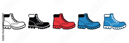 Hiking boots icon element for design featuring outdoor footwear symbol, adventure concept, trekking equipment, travel and nature themes
