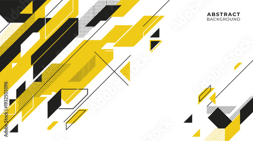Modern abstract geometric background with yellow and black rectangles on a grey backdrop.