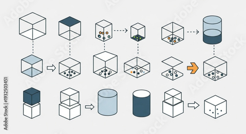 Visual representation of geometric shapes and their transformations in a sequence.