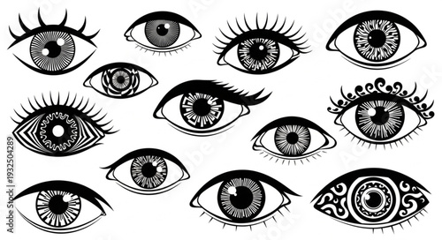 Intricate eye illustrations showcasing diverse artistic styles and detailed designs for visual exploration.