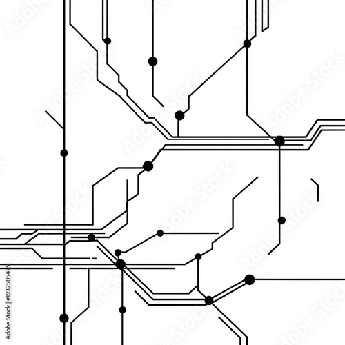 Set of abstract black circuit lines and nodes on white background. Vector eps10