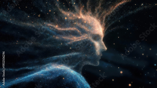 Wallpaper Mural Abstract profile of a woman made of stardust and cosmic energy, glowing in the dark Torontodigital.ca