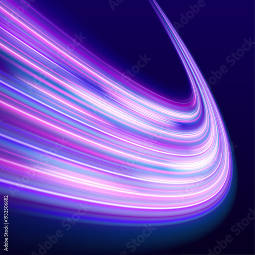 Rainbow speed trail with glowing edges and subtle spark details moves dynamically, creating a vibrant futuristic path. vector