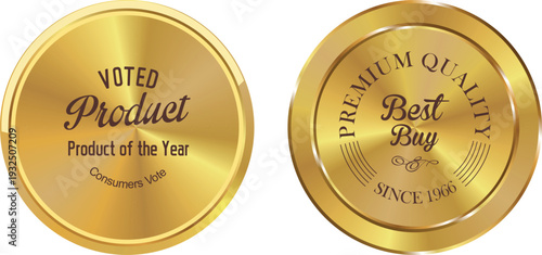 Gold best seller award medals on a white background