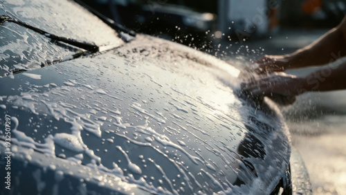 Wallpaper Mural Close-up of hands washing a car with soap and water, creating a foamy lather Torontodigital.ca