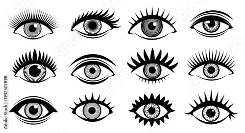 Collection of detailed eye illustrations showcasing various artistic styles and expressions.