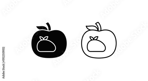 Black and outline apple with small fruit icon vector set