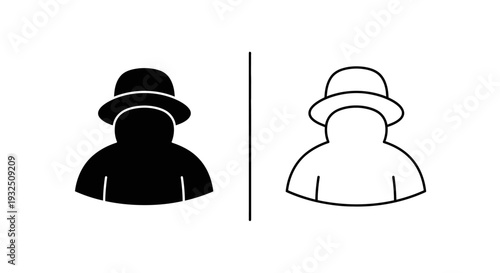 Set of 2 user avatar icons vector with fedora hat