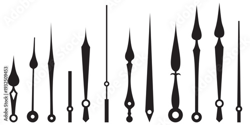 Ornamental Clock Hands Vector Icon Set – Vintage and Decorative Hour, Minute and Watch Pointer Collection 
for Wall Clocks and UI Design
