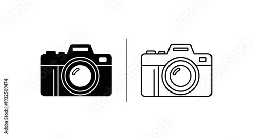 Set of 2 camera icons vector in solid and outline styles