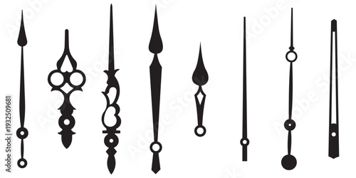 Ornamental Clock Hands Vector Icon Set – Vintage and Decorative Hour, Minute and Watch Pointer Collection 
for Wall Clocks and UI Design