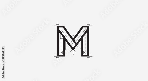Cuadro en lienzo Architectural blueprint style letter M logo design.