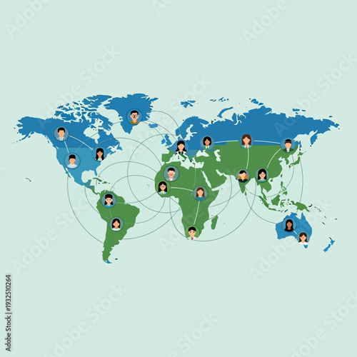 Global Network Connection Illustration Showing People Across Continents