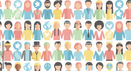 Diverse group of people from various cultures and professions standing together in unity and solidarity