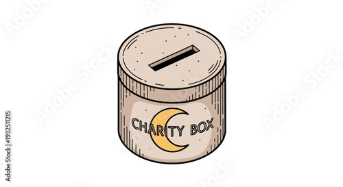 Illustration of a charity donation box with a slot on top viewed from the front