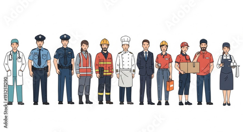 Diverse group of professionals showcasing various occupations and careers.