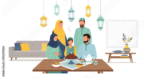 Family gathered around coffee table celebrating festive occasion together in cozy living room