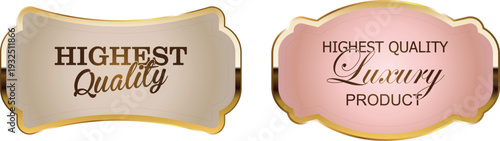 Two luxury product labels with gold trim