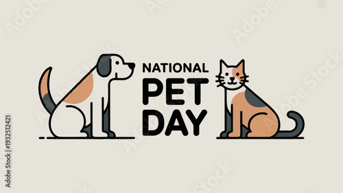 National pet day illustration with dog and cat animals celebration awareness pets