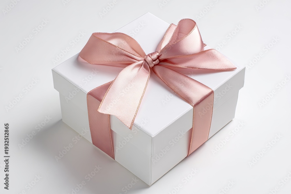 Obraz premium Square white gift box with blush pink ribbon