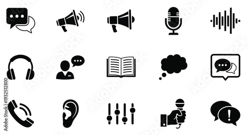 Communication icons representing speech sound and conversation silhouette